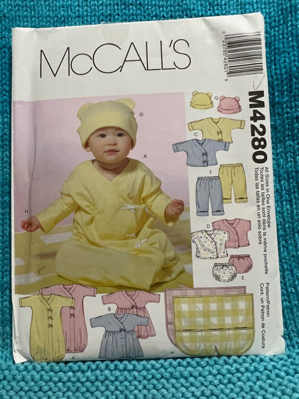 McCalls 4280 sewing pattern Baby layette blanket sleeper top pant top swaddle